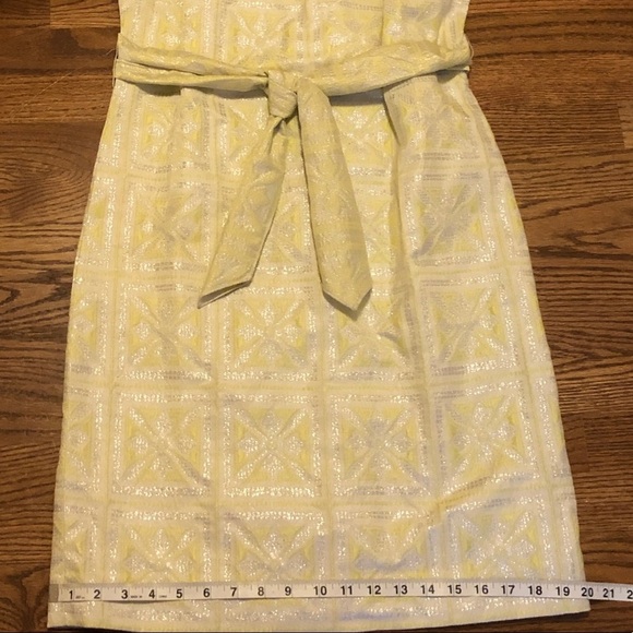 NWT! Eccoici Yellow Jacquard Sheath Dress w Waist Tie Retro Mod Party Dress - 6 - Picture 7 of 11